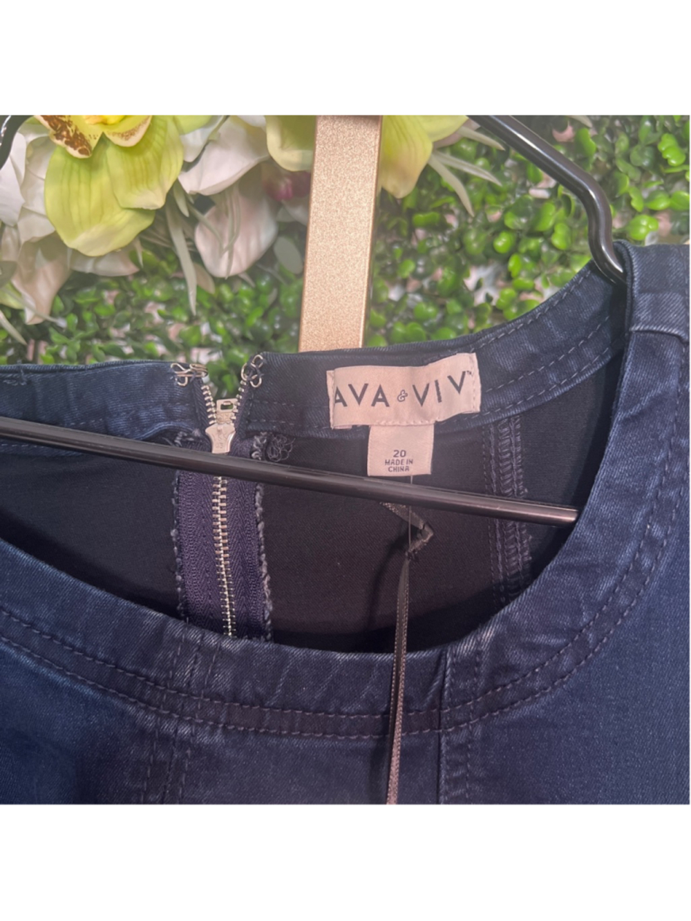 AVA & VIV Navy Sleeveless Denim Sark Wash Bodycon Dress Knee Length Plus Size 20 - Picture 4 of 8